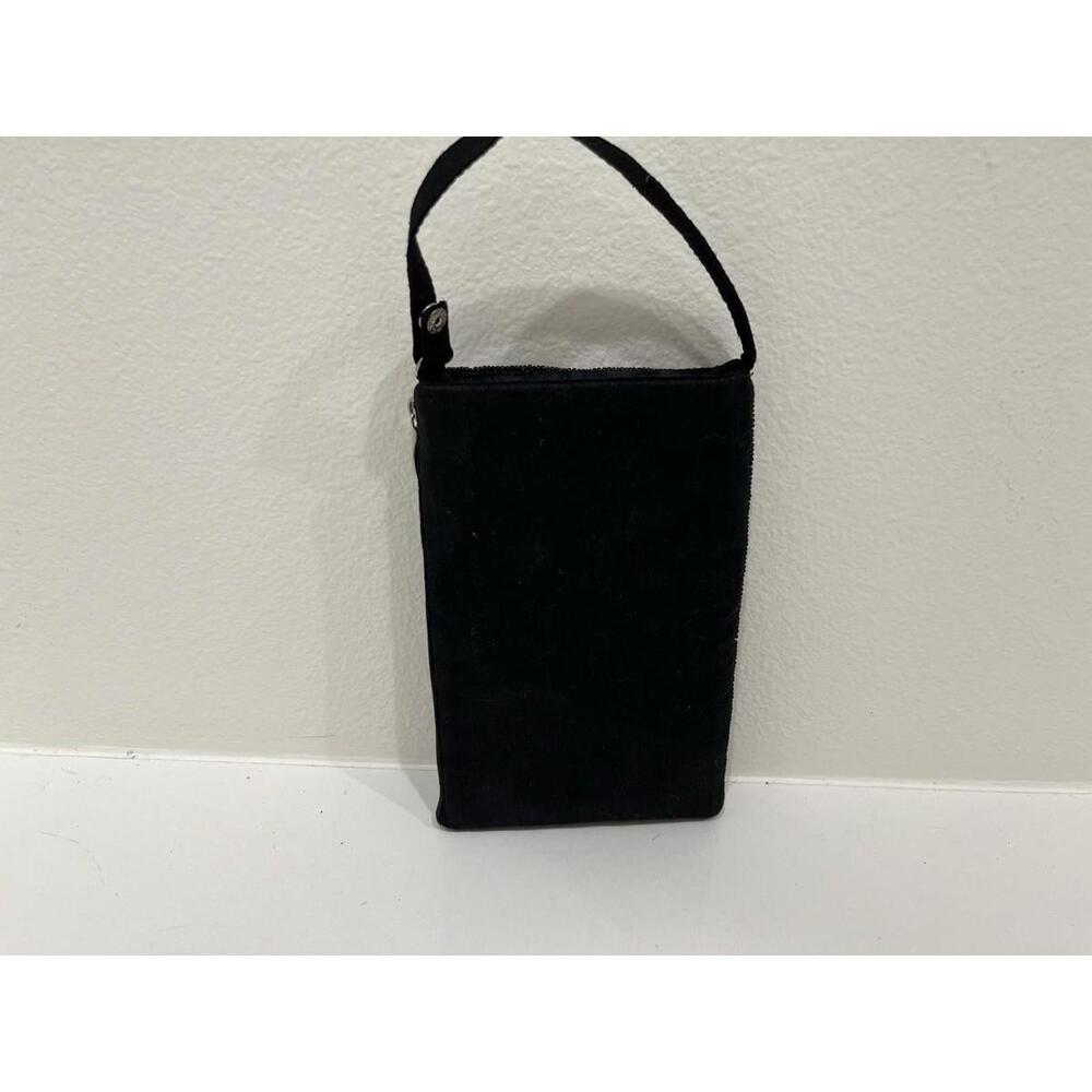 Black Beaded Evening Bag With Shoulder Strap - Zip Closure - EUC